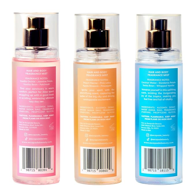 ESCAPADE BEAUTY Trio Gift Set: So Alive, Soak it In, Cozy Up - Hair and Body Fragrance Mist - (3), 4.2oz each