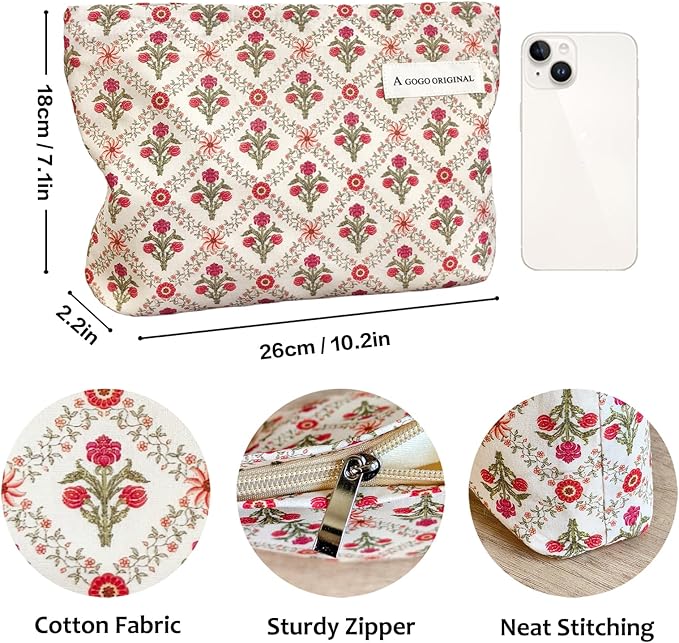 STARDW Aesthetic Floral Makeup Bag Cute Small Cosmetic Bags for Women Girls, Travel Toiletry Bag Large Capacity Zipper Makeup Pouch, Purse Organizer Pouches