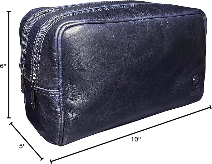 RUSTIC TOWN Leather Toiletry Bag for Men - Travel Shaving Ditty Kit - Bathroom Shower Toiletries Organizer - Leather Cosmetic Bag for Women (Oxford Blue)