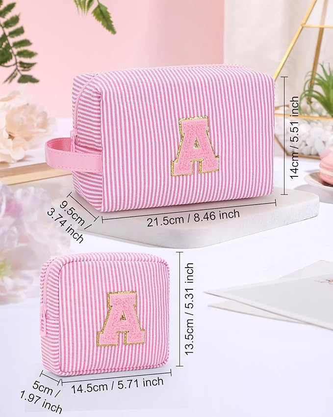 MONSTINA Cute Makeup Bag for Girls&Women Personalized Initial Toiletry Bag,Make Up Case for 11 12 13 14 15 16 Years Old Teen Girls Gift Trendy Stuff Birthday Gift for Her,2PCS Pink B