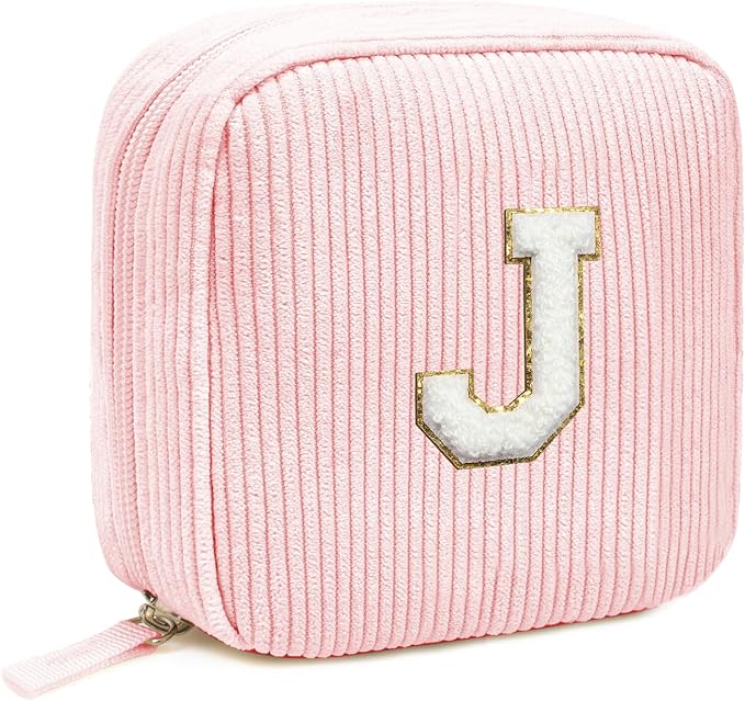 LETGO Birthday Gifts for Women Small Personalized Initial Monogram Makeup Bag,Preppy Corduroy Makeup Bags Travel Toiletry Bag Cute Pouch Purse for Her Mom Girlfriend Wife Sister Teacher Bridesmaid