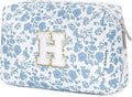 Narwey Birthday Gifts for Teen Girls Kids Women Personalized Initial Floral Makeup Bag Cute Cosmetic Trendy Stuff 6 8 10 11 12 13 14 16 18 Years Old Travel Toiletry Bag (Little Blue Flower H)