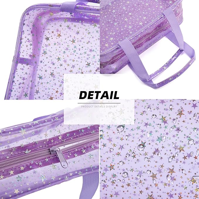 Yaopeing 2Pcs PVC Clear Makeup Bag Organizer for Women,Star Transparent Cosmetic Case Travel Toiletry Pouch with Zipper,Large Make Up Purse for Daily Accessory,Purple