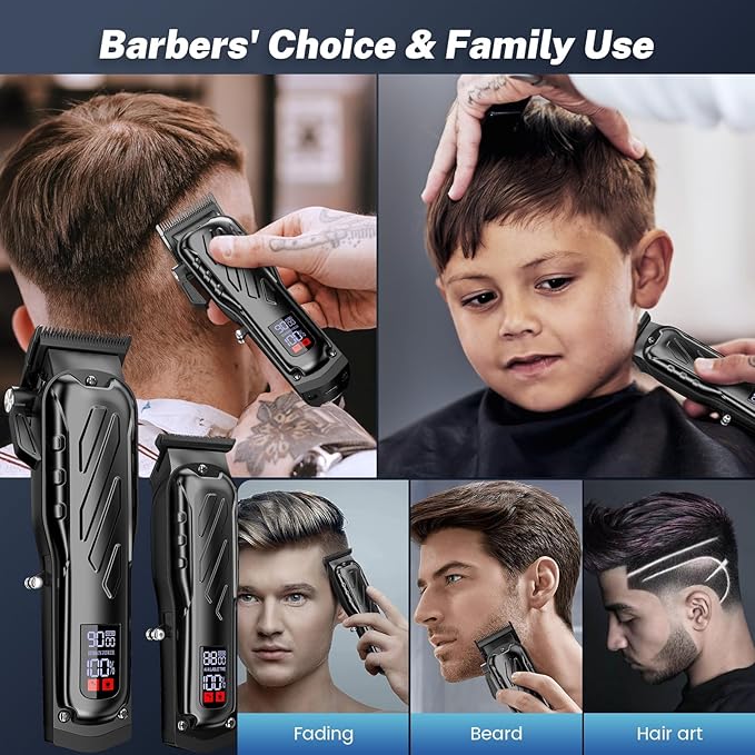 Brightup Barber Hair Clippers [Brushless 9000RPM & Cordless] for Men, Professional Clippers & Trimmers Set with USB-C Charging Stand, Hair Tools Cutting Kit with LCD Display, Gift for Men