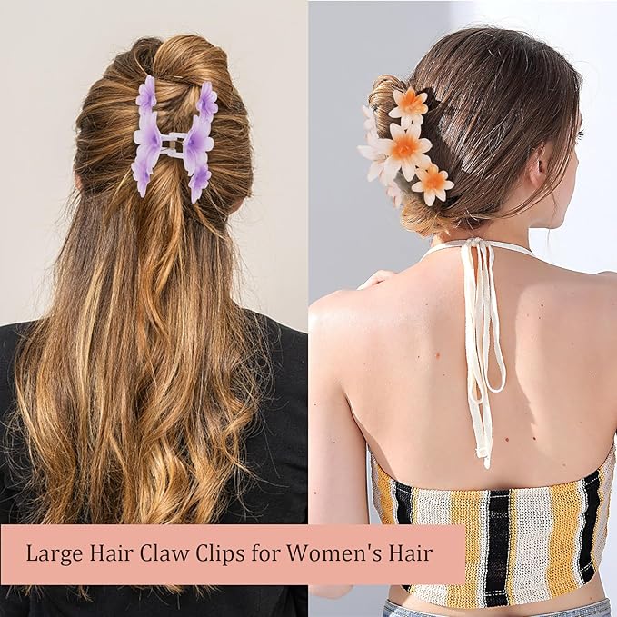 Ondder 4 Pcs Big Flower Hair Clips for Women - Large Matte Claw Clips for Thick Hair, Non-Slip Strong Hold Jaw Clips - Accessories for Women and Girls