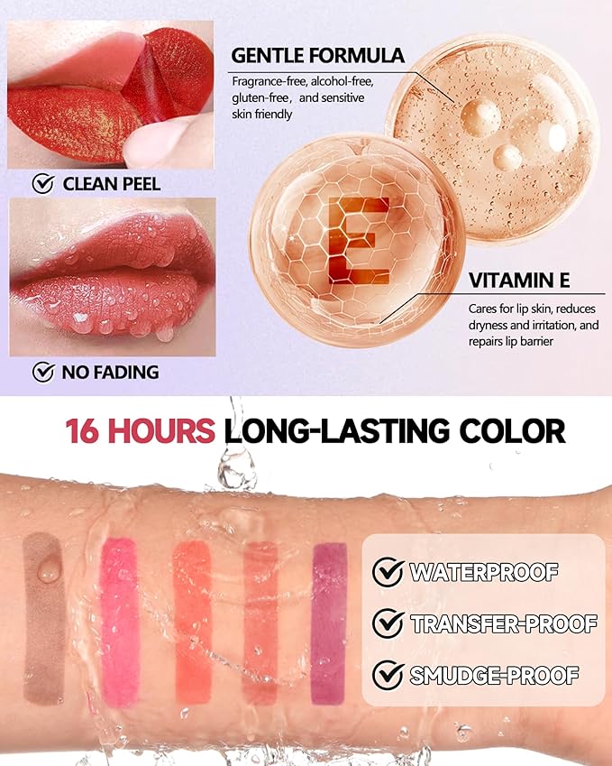 Peel Off Lip Liner Stain, Long Lasting Waterproof Transfer-Proof Lip Tint Stain Peel Off, Non-stick High Pigmented Lip Gloss Lipliner Tattoo, Liquid Tinted Lipstick, Lip Makeup Gift for Women Girl-01