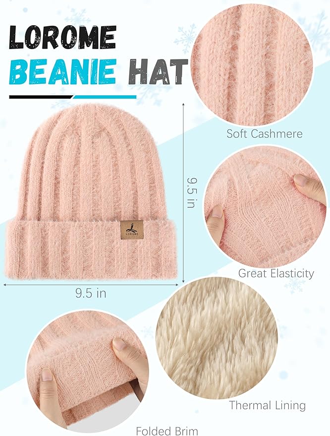 Winter Beanie Hat Scarf Gloves, Warm Fleece Knit Hat Long Scarf Neck Warmer Touch Screen Winter Gloves Set Gifts for Women