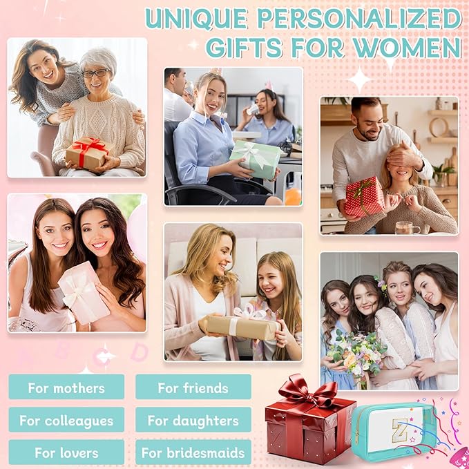 Personalized Initial Clear Makeup Bag, Travel Chenille Patch Cosmetic Bag, Preppy Toiletry Bag Monogram Cosmetic Pouch with Zipper, Ideal Gift for Teen Girls Women (Clear-Green, Z)
