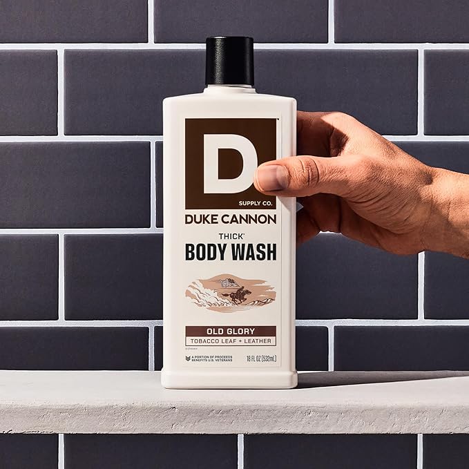 Duke Cannon Supply Co. Thick High Viscosity Body Wash – 3X Thicker, Plant-Based, Mineral-Enriched for Men – Men’s Body Scrub – Old Glory Scent
