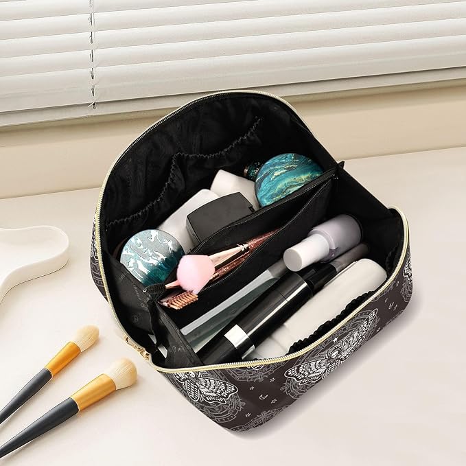 Makeup Organizer Bag, Skull Butterfly Black Travel Makeup Bags Makeup Vanity Case Large Capacity Rhombus Cosmetic Toiletry Bag for Girl Women Ladies