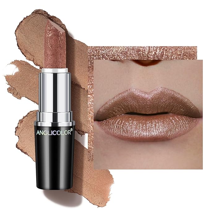 Anglicolor Glitter Brown Lipstick,High Impact Lipcolor,Lightweight Hydrating Formula Smooth and Non-Sticky,Metallic Lipstick For Women,Full-Coverage Lip Color (09 GUILTY PLEASURE, 4g)