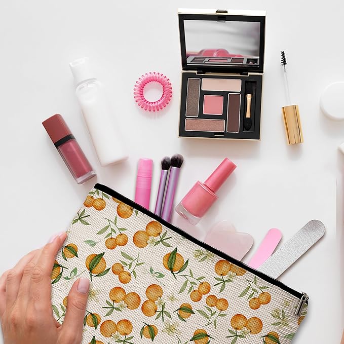 GREOXG Orange Print Makeup Bag, Small Travel Cosmetic Bag with Zipper, Cute Makeup Pouch Gift Ideas for Women Teen Girls Friends Mom Sisters Teacher Birthday Christmas Wedding Graduation-E32