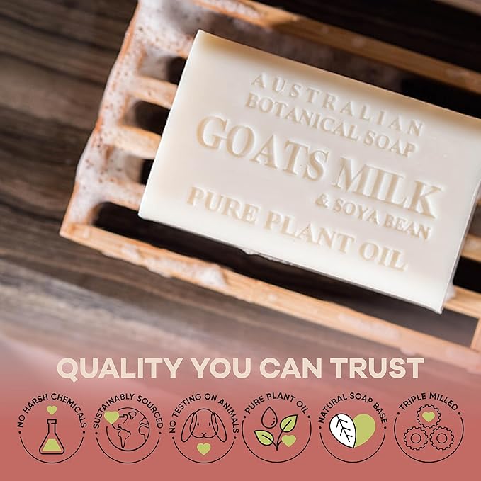 Australian Botanical Goats Milk Soap and Manuka Honey 6.6 OZ, Triple Milled Bars made with a Natural Soap Base and Enriched with Organic Shea Butter, Pack of 8