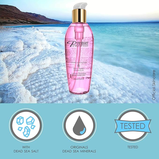 Premier Dead Sea Skin Toner Normal to Oily Skin, pH 5.5 Balancing, Alcoholic Cleanser That is mild and Gentle to Skin, with Natural Ingredients of Witch Hazel and Minerals 8.5fl.oz