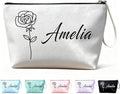 Personalized Makeup Bag Initial&Birth Flower Custom Small Travel Cosmetic Bag with Name Cute Makeup Bag for Women Girls