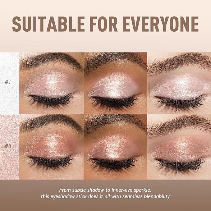 2 Colors Eyeshadow Stick Shimmer Glitter Eye Shadow Pencil Waterproof Eye Brightener Crayon Highlighter Eye Liner Pen Multi-Dimensional Buildable & Blendable High Pigmented Eyes Look Makeup, 1+3