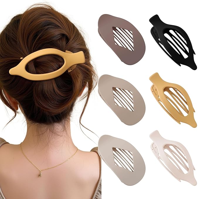 Lourny Flat Hair Clips for Women, 6PCS Flat Claw Clips for Thin Hair Lightweight Non-Slip Claw Clips for Women