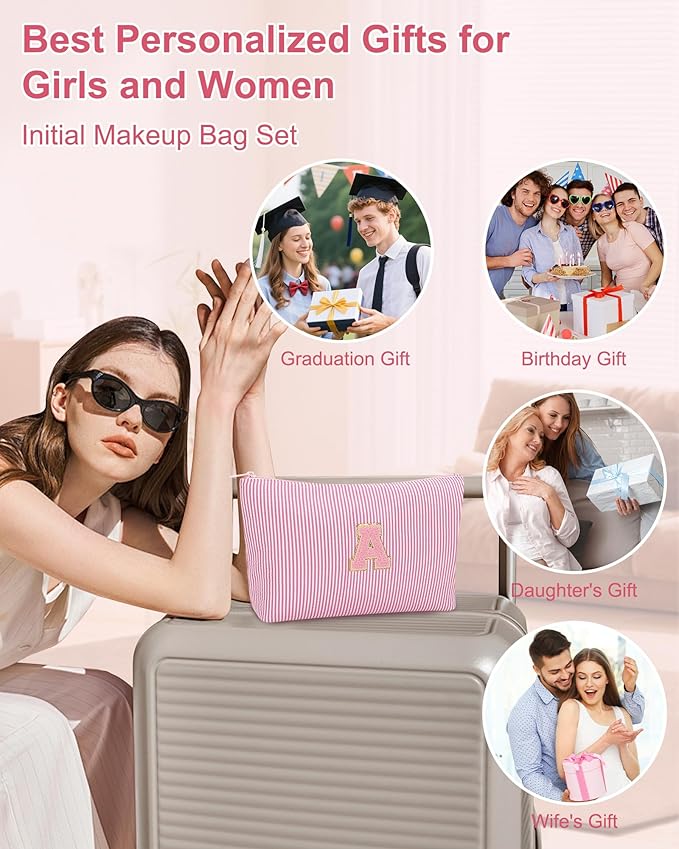 MONSTINA Period Bag Sanitary Napkin Storage Bag|Tampon Pouch Portable Feminine Care First Period Kit for Teen Girls Women Gift for Her Monogram Initial Cute Toiletry Bag,3PCS Pink P