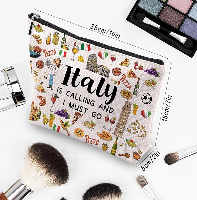 Italy Travel Gift Makeup Bag, Italy Lover Themed Gifts for Traveller Women Friends, Italian Travel Trip Essentials Souvenir, Italian Trip Gifts for Women Party Favors