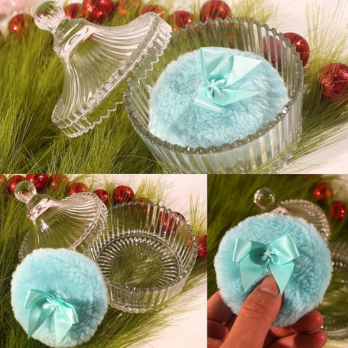2 Pcs Large Body Powder Puff and Container Powder with Puff Powder Puff Crystal Container Soft Washable Reusable Velour Face Body Glitter Powder Puff Wet Dry Makeup (Clear Heart)