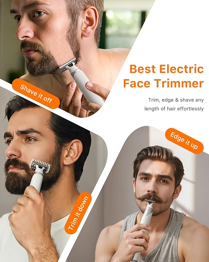 New 2 in 1 Body & Nose Hair Trimmer - Electric Beard Razor for Men, All-in-One Groomer with Magnetic Nose Hair Head, Waterproof Wet/Dry Use, Groin/Ball Shaver, USB-C Fast Charging,White(Solo)