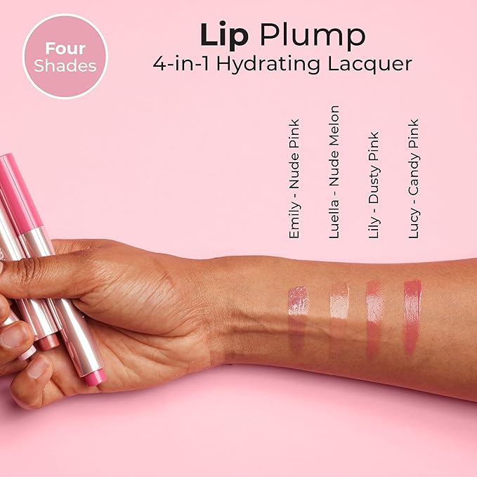 MCoBeauty - Lip Plump 4-in-1 Hydrating Lacquer - Multi-Benefit Lip Color with Shea Butter, Hyaluronic Acid and Click-Pen Format - Lily, Dusty Pink Shade - 2.5ml