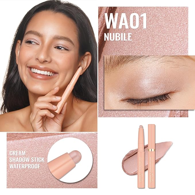 Oulac Twist-Up Nude Eyeshadow Stick – Creamy Waterproof Crayon, Long Lasting Vegan & Cruelty-Free Eye Makeup, 1.25g, WA01 Nubile