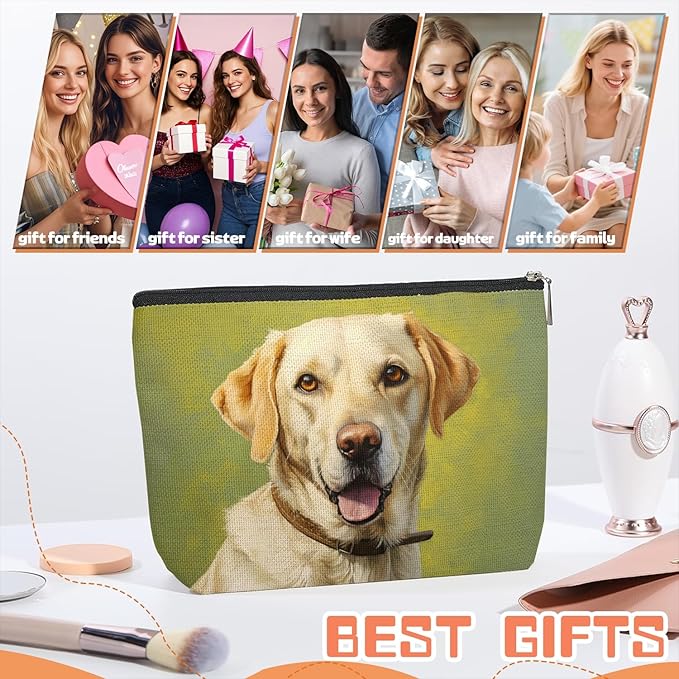 Makeup Bag Travel Cosmetic Bags Small Makeup Case Waterproof Zipper Pouch for Women Girls 7X9inches - Yellow Labrador Retriever with A Brown Collar