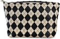 STARDW Parallel Checkered Makeup Bag Cute Cosmetic Bags for Women Girls, Travel Toiletry Bag Large Capacity Zipper Makeup Pouch, Purse Organizer Pouches