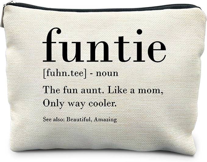 Funtie Funny Aunt Makeup Bag, Funny Auntie Aunt Gifts, Aunt Auntie Gifts from Niece Nephew, Best Auntie Gifts, Funtie Definition Cosmetic Bag Toiletry Bag for Women