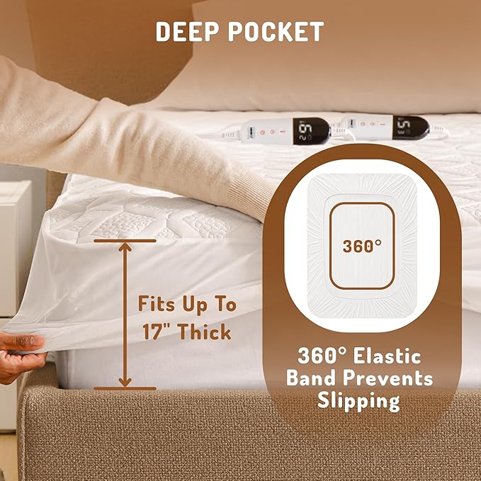 Twin Size Heated Mattress Pad - Degrees of Comfort Electric Bed Warmer with Single Controller, 6 Heating Levels, 10-Hour Auto Shut-Off, Breathable Air-Layer, 39"x75"