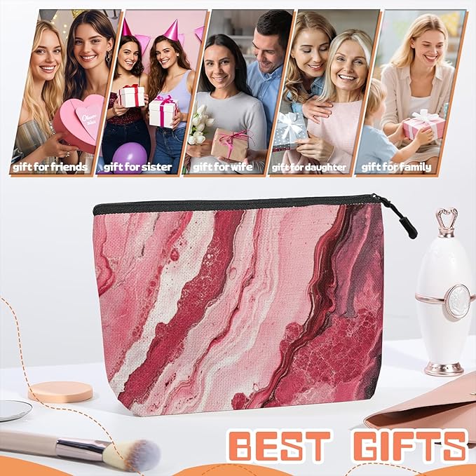 Cosmetic Bags Travel Makeup Toilet Case Waterproof Pouch for Women Girls 6.7X9.45inches - Abstract Painting With Pink And Red Swirls
