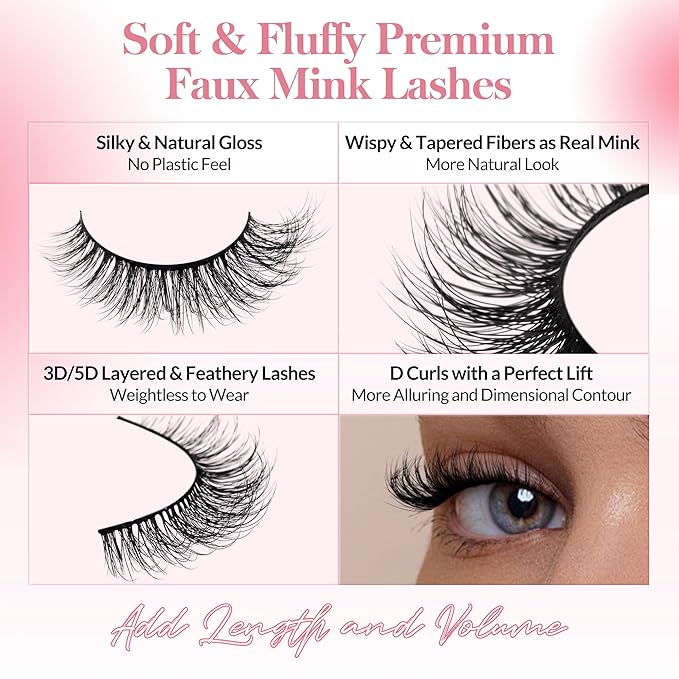 Bepholan False Eyelashes 3D Faux Mink Lashes Natural Look Super Fluffy Eyelashes Volume Strip Eyelashes, Cat Eye Lashes Lightweight Fake Eyelashes Easy to Apply 3 Pairs（M101）