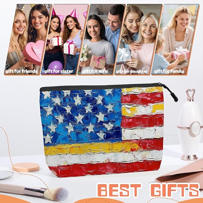 Cosmetic Bags Travel Makeup Toilet Case Waterproof Pouch for Women Girls 6.7X9.45inches - The Frayed Stars And Stripes