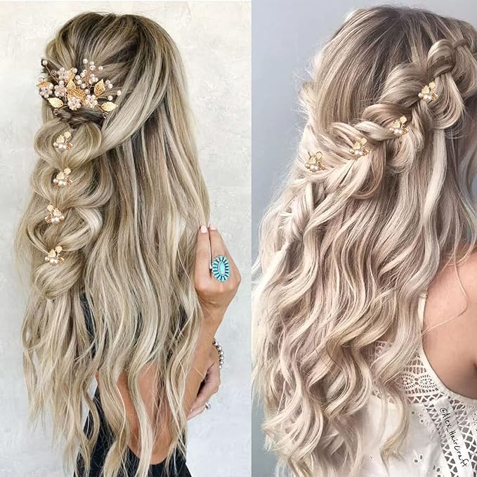 7 Pieces Wedding Hair Pins Gold Leaf Bride Headpiece Pearl Wedding Hair Styling Pins Hair Accessories Flower Hair Accessories for Brides Bridesmaids Girls