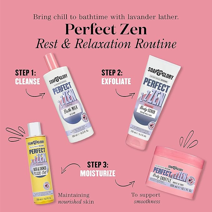 Soap & Glory Perfect Zen Exfoliating Body Scrub - Smoothing & Buffing Body Scrub - Lavender & Tonka Bean Scented Body Polish - Warming Exfoliating Scrub for Relaxation (250ml)