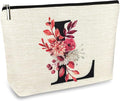 Initial A-Z Personalized Floral Makeup Bag, Monogrammed Birthday Gifts for Women Mom, Mothers Day Christmas Gift Ideas for Best Friend, Bride Bridesmaid, Her, Grandma, Small Travel Cosmetic Bag (L)