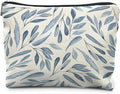 Blue Floral Makeup Bag Pouch, Blue and White Chinoiserie Makeup Pouch, Floral Cosmetic Bag, Boho Botanical Leaves Cosmetic Bag for Women