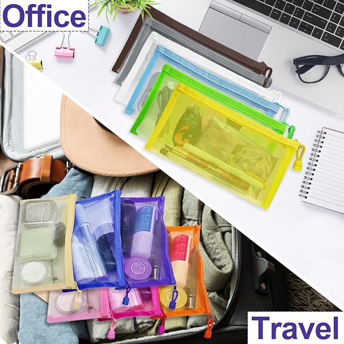 Mesh Pouches (24 Pack), Small Mesh Bags with Zipper Nylon Makeup Pouches Bag Cosmetic Pouch Travel Purse Organizer Insert Diaper Inside Bag Organizers Home Organizing Size See Through Cute Colors