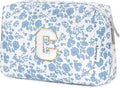 Narwey Birthday Gifts for Teen Girls Kids Women Personalized Initial Floral Makeup Bag Cute Cosmetic Trendy Stuff 6 8 10 11 12 13 14 16 18 Years Old Travel Toiletry Bag (Little Blue Flower C)