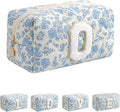 JOVAKIT Alphabet Makeup Bag Cosmetic Bag for Women, Christmas Gifts for Girls Age 6-18, Floral Flowers Coquette Travel Toiletry Zipper Make Up Pouch Organizer Trendy Stuff (Blue Floral O)