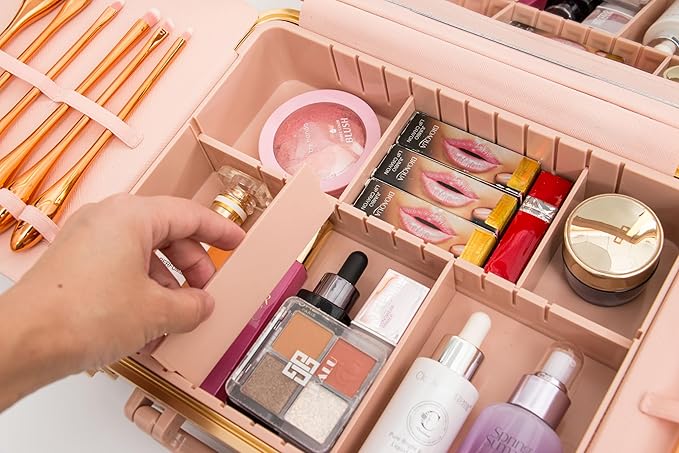 Air Makeup Beauty Box - Makeup Bag with LED Lighted Mirror, Professional Mini/Large Cosmetic Organizer - Portable Vanity & Makeup Case for Travel (Beauty Box, Blush Pink)