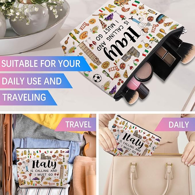 Italy Travel Gift Makeup Bag, Italy Lover Themed Gifts for Traveller Women Friends, Italian Travel Trip Essentials Souvenir, Italian Trip Gifts for Women Party Favors
