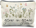 Christian Floral Makeup Bag Pouch, Grow in Grace 2 Peter 3:18, Religious Christian Gifts for Women, Bible Verse Gifts, Bible Verse Cosmetic bag