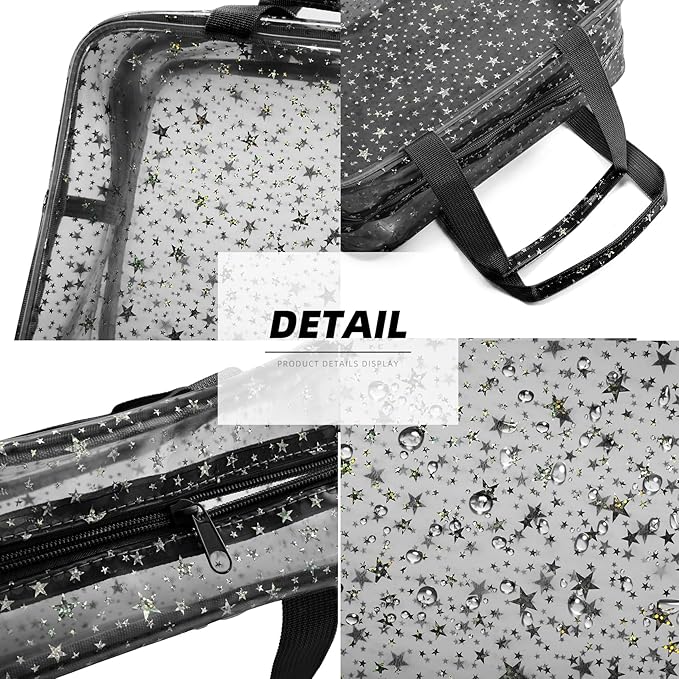 Yaopeing 2Pcs PVC Clear Makeup Bag Organizer for Women,Star Transparent Cosmetic Case Travel Toiletry Pouch with Zipper,Large Make Up Purse for Daily Accessory,Black