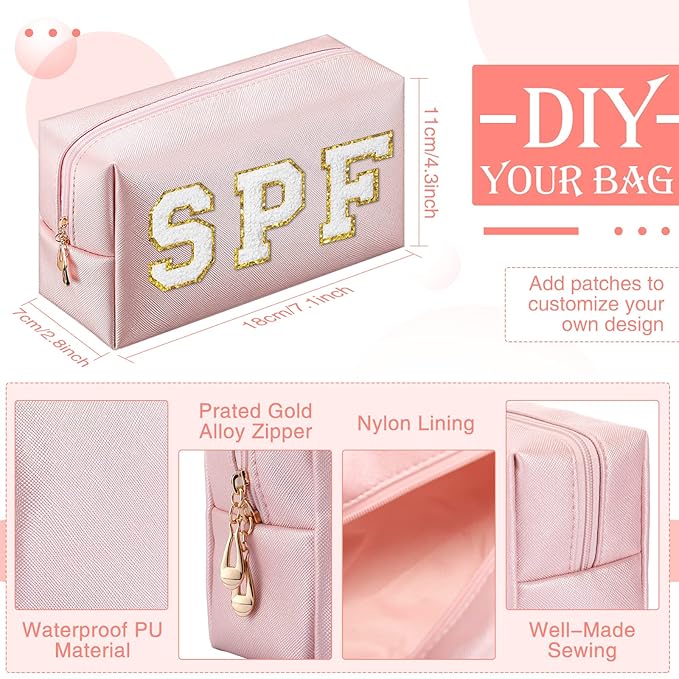 Sanwuta 9 Pcs Makeup Bags Bulk PU Double Zippers Cosmetic Bag Makeup Toiletry Christmas Small Pouch Portable Travel Organizers Case for Women Bridesmaid Party End of The Year(Rose Gold)