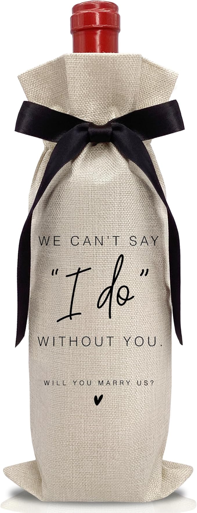 RYIGYWE Black Bow Ribbon Ideas Engagement Gift Wine Bag - 1 PCS Godparents Proposal for Bridesmaids Bride Groom Couples Her Him Officiant Gift for Getting Married Engagement Bridal Shower - A49