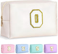 TOPEAST Small Makeup Bag Initial Cosmetic Bag Travel Toiletry Bag, Personalized Birthday Gift for Mom Sister Friends Teacher Nurse, Preppy Travel Stuff for Girls (White O)