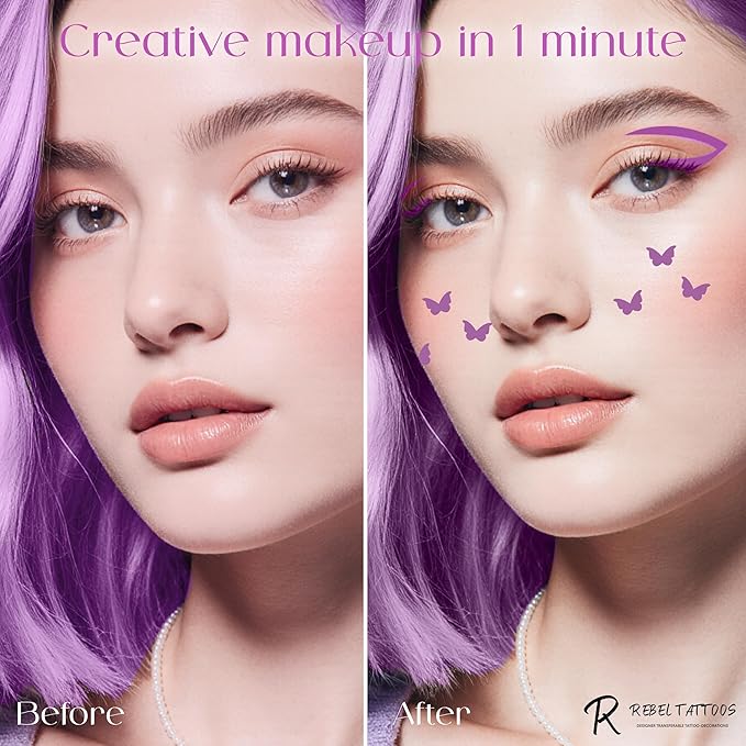 2-in-1 Eyeliner Stamp, Pigmented Intense Black Formula, Smudge-Budge Proof, Sweatproof, 24 Hour Stay Eyeliner Stamp (purple butterfy)