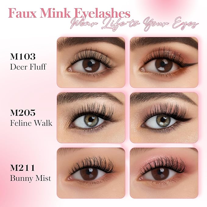 Bepholan False Eyelashes 3D Faux Mink Lashes Natural Look Super Fluffy Eyelashes Volume Strip Eyelashes, Cat Eye Lashes Lightweight Fake Eyelashes Easy to Apply 3 Pairs（M101）